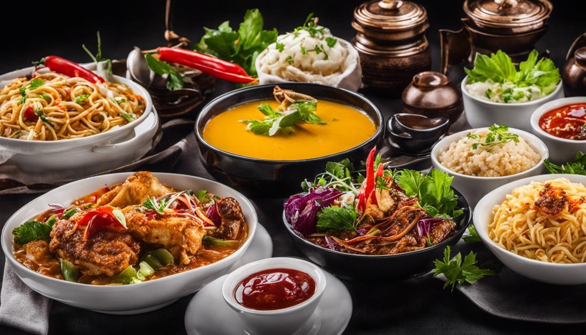 A picture showcasing a variety of mouth-watering dishes from different cuisines.